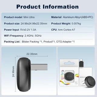 دانگل وایرلس کارپلی و اندروید اتو کارلینکیت مدل Carlinkit Mini Ultra3 102676593