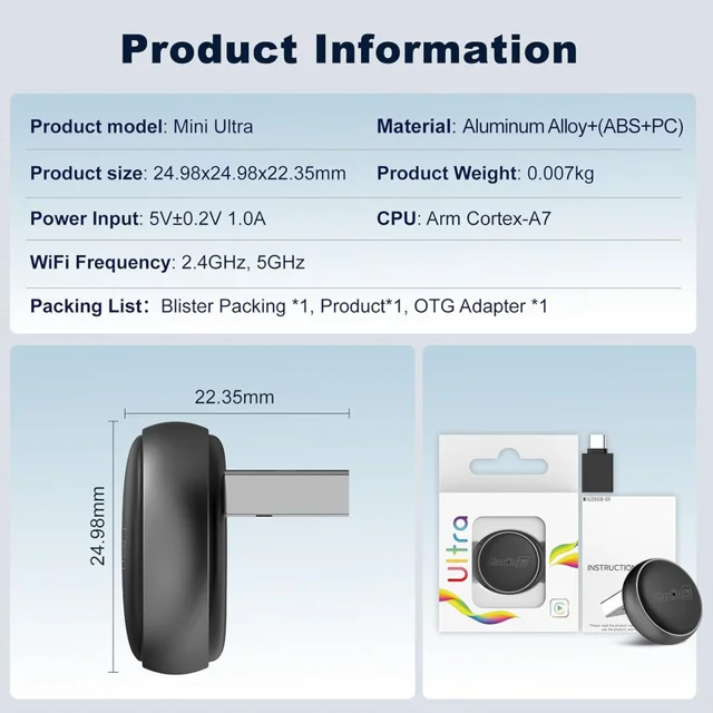 دانگل وایرلس کارپلی و اندروید اتو کارلینکیت مدل Carlinkit Mini Ultra3 102676593